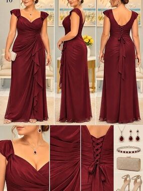 Burgundy Draped Maxi Dress Size 10